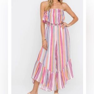 LUSH St. Lucia Culotte Striped Strapless Jumpsuit, small, rayon